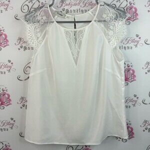 NIKA shirt Lacie floral shiny shimmer ruffle frilly White Lace Accent Blouse